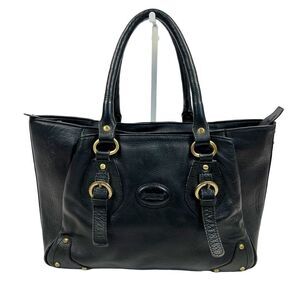 Findig Black Leather Dual Handle Gold Lining 3 Compartment Shoulder Bag 14” x 9”